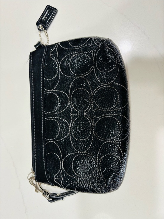 Coach Handbags - Coach Black Signature Wristlet Embossed Leather Zip Top